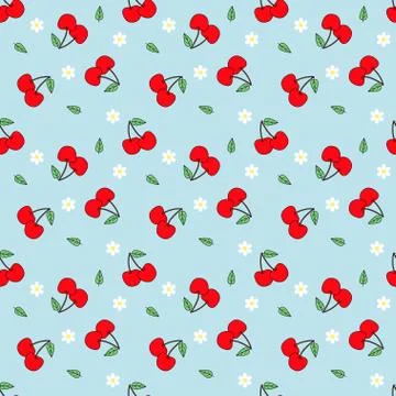Seamless Cherry Pattern Vector. Cartoon background for kids Stock Illustration