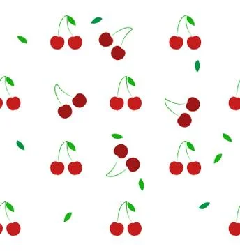 Seamless cherry pattern on a white background. Background of red cherries. Ve Stock Illustration