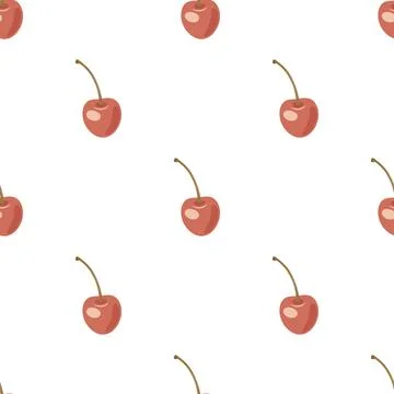 Seamless Cherry Pattern on White Background, Vector Illustration. Cute Mini.. Stockillustratie