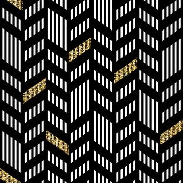 Seamless Chevron Pattern. With Glittering Gold and thin lines Stock Illustration