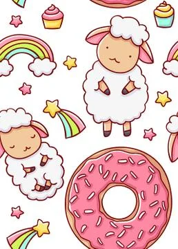 Seamless child pattern, cute sheep sweet, hand drawn Stock Illustration