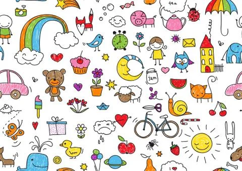 Seamless childish doodle Stock Illustration