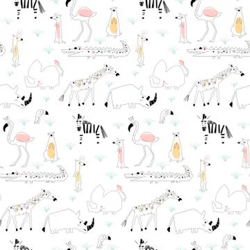 Seamless childish pattern with african animals. Creative scandinavian kids Illustrazione stock