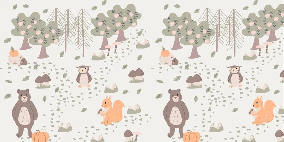 Seamless childish pattern with bear, squirell, owl Illustrazione stock