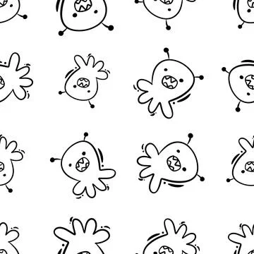 Seamless childish pattern with cute aliens. Hand drawn doodle style. Stock Illustration