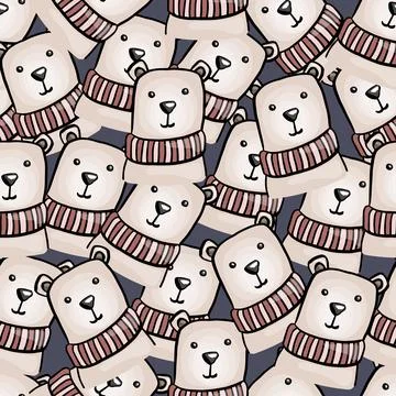 Seamless childish pattern with cute bear faces. Brush stroke texture. Great for 스톡 일러스트