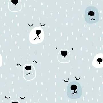 Seamless childish pattern with cute boy bear faces. Stock Illustration