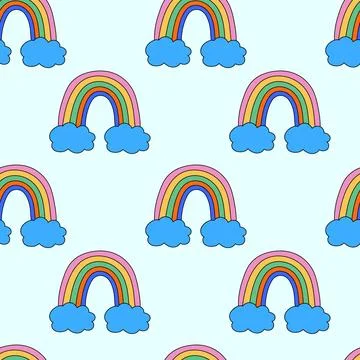 Seamless childish pattern with cute pastel colors rainbow. Illustrazione stock