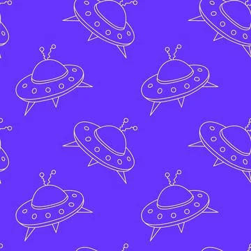Seamless childish pattern with Flying Saucers, UFO. Vector background and tex Stock-Illustration
