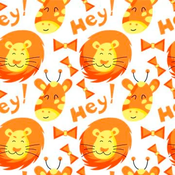 Seamless childish pattern with funny animals faces. Stock Illustration