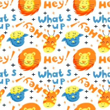 Seamless childish pattern with funny animals faces. Stock Illustration