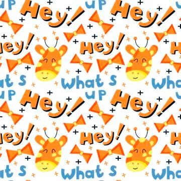 Seamless childish pattern with funny animals faces. Stock Illustration