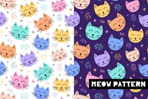 Seamless childish pattern with funny cat animals faces . Creative scandinavia Stock Illustration