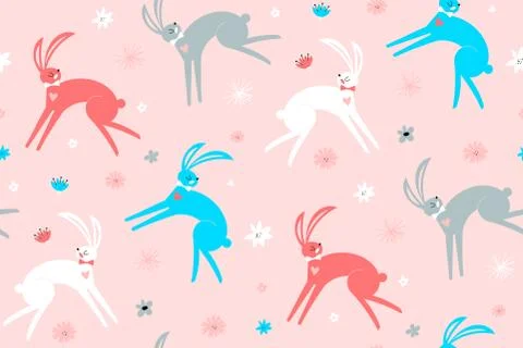 Seamless childish pattern with hand drawn rabbits. Perfect for kids design Illustrazione stock