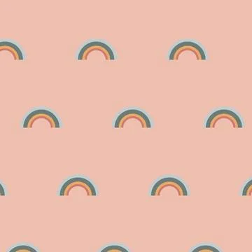 Seamless childish pattern with hand drawn rainbows and hearts, .Creative scan Stock Illustration