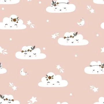 Seamless childish pattern with little clouds. Cute vector texture for kids Stockillustratie