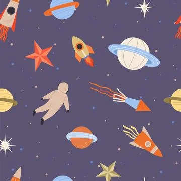 Seamless childish pattern with space elements. Creative background with Stock Illustration