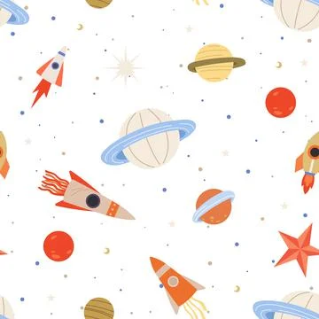 Seamless childish pattern with space elements. Creative background with Stock Illustration