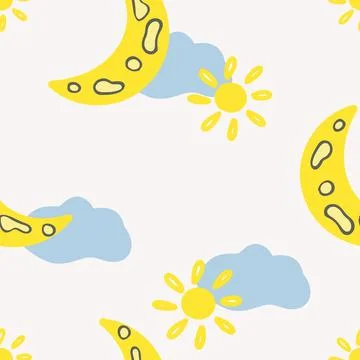 Seamless childish pattern with sun, moon, clouds and star イラスト素材