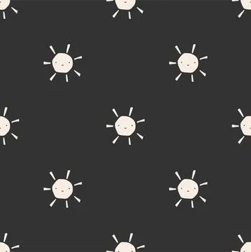 Seamless childish simple pattern for kids with cute sun in modern style. Vector Stock Illustration