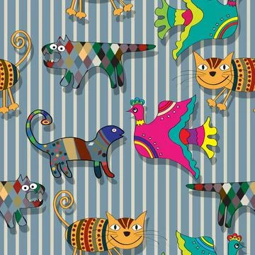 Seamless childlike drawing pattern Seamless childlike drawing of animals i... Stock Photos