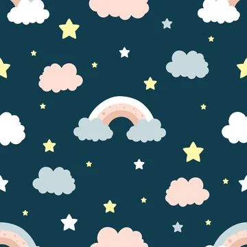 Seamless children pattern with clouds, moon and stars. Creative kids texture for Stock Illustration