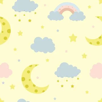 Seamless children pattern with clouds, moon and stars. Creative kids texture for Stock Illustration