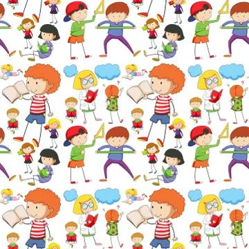 Seamless children reading and learning Illustrazione stock