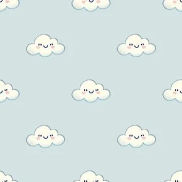 Seamless children's patterns with cloud on blue background,  creative Scand.. Illustrazione stock