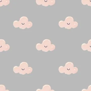 Seamless children's patterns with pink cloud on grey,  creative Scandinavia.. Stock Illustration