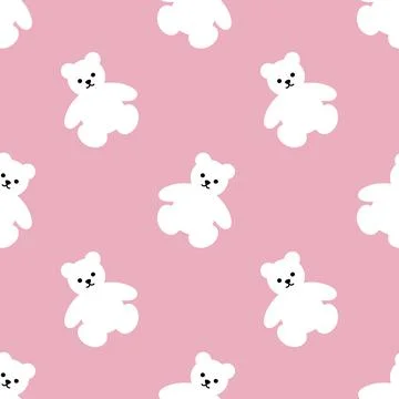 Seamless children's pink pattern with white cute polar little bear toy. Illustrazione stock