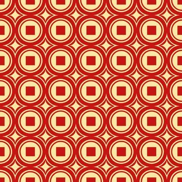 Seamless Chinese geometric pattern in vibrant red and gold Stock Illustration