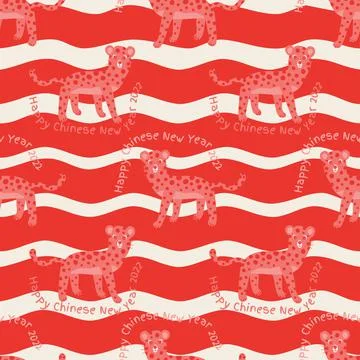 Seamless Chinese new year pattern on stripe background with cute tiger , new  Stock Illustration
