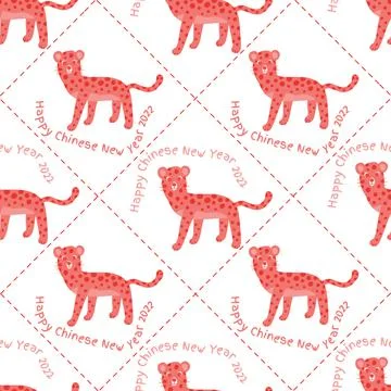 Seamless Chinese new year pattern on white background with red tiger , new ye Illustrazione stock