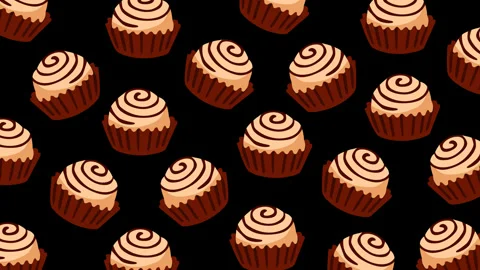 Seamless Chocolate Cupcake Pattern on Black Background Looping Motion 動画素材 336648337