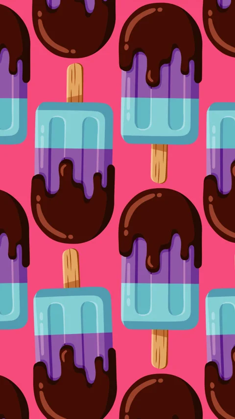 Seamless Chocolate Dipped Ice Cream Popsicle Pattern on Pink Background Loop Stock Footage 337975345