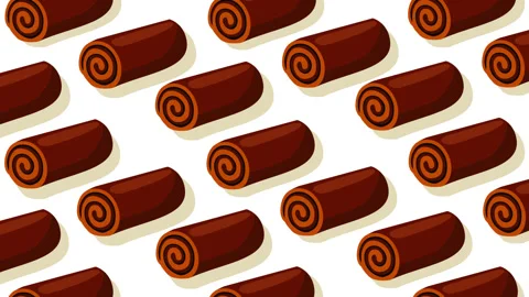 Seamless Chocolate Swiss Roll Pattern Background for Bakery Content Vídeos de archivo 336581607