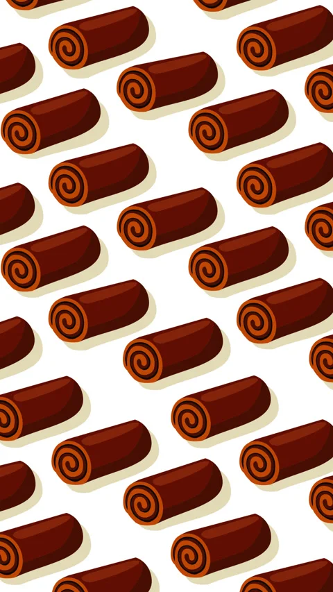 Seamless Chocolate Swiss Roll Pattern Background with Sweet Dessert Treats 動画素材 336617746