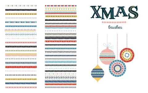 Seamless Christmas and Winter pattern brushes for Illustrator. Vector design Ilustração Stock