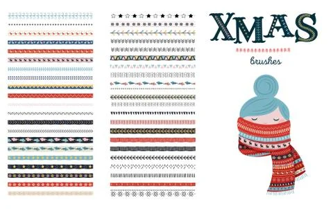 Seamless Christmas and Winter pattern brushes for Illustrator. Vector design Stock Illustration