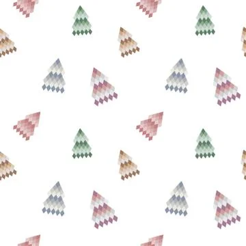 Seamless Christmas background with decorative pixel Christmas trees Stock Illustration