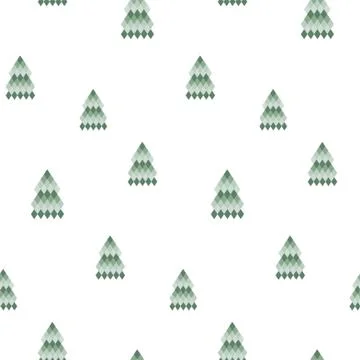 Seamless Christmas background with decorative pixel Christmas trees Stock Illustration
