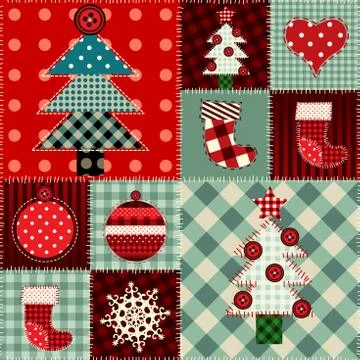 Seamless Christmas background in patchwork style Stock Illustration