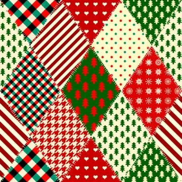 Seamless Christmas background in patchwork style Stock Illustration