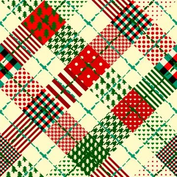 Seamless Christmas background in patchwork style Stock Illustration