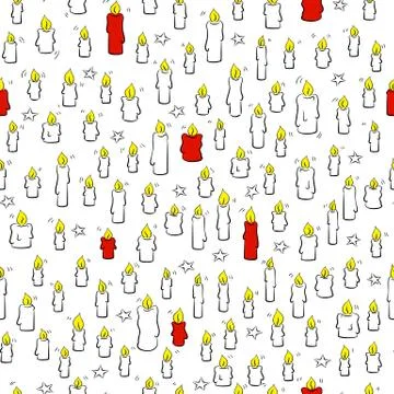 Seamless christmas candles doodle pattern Stock Illustration