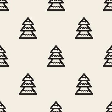 Seamless christmas event pattern background with hand draw minimal pine tree Stock Illustration
