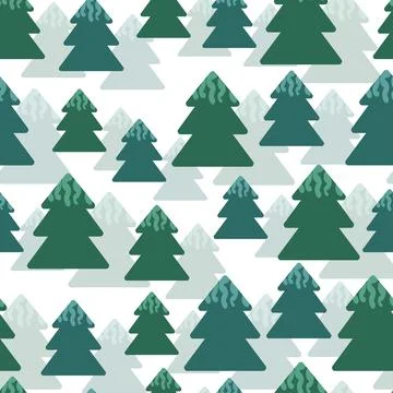 Seamless christmas event pattern background with hand draw green pine tree Stock Illustration
