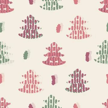 Seamless christmas event pattern background with hand draw abstract pine tree Stock Illustration