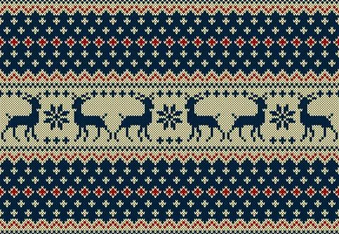 Seamless Christmas Fair Isle Pattern with Reindeer and Diamonds Stock Illustration